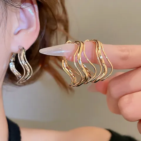 Wave Onregelmatige Ring Oorbellen Geometrisch Koper Met 925 Sterling Zilveren Steker Moderne Stijl Voor Dames