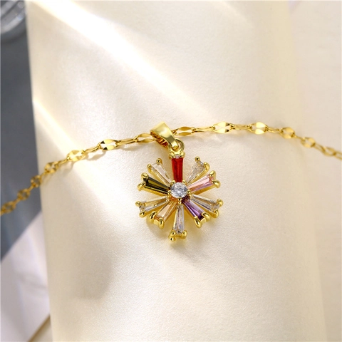 Margherita Ciondolo Zircone Colorato Collana Catena In Acciaio Al Titanio Ottone Placcato Oro Gioielli Di Moda Per Donne