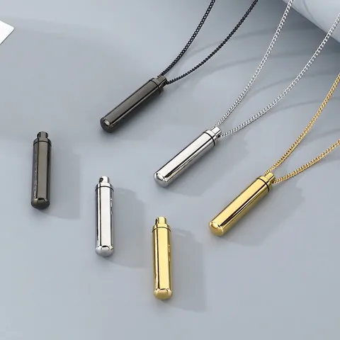 Minimalist Stainless Steel Cylinder Pendant Necklace Openable Waterproof Perfume Bottle Urn Cremation Jewelry For Men