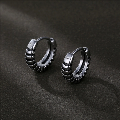 Vintage Hoop Ohrringe 316L Edelstahl Gewindetextur Antik Industrial Punk Stil Unisex Ohrschmuck