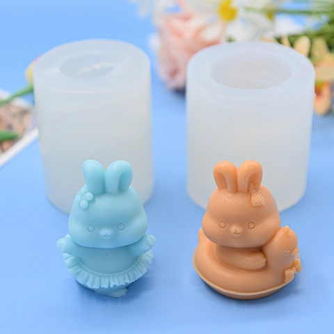 3D Schattig Konijn Siliconen Vorm Voor DIY Aroma Kaars Mousse Taart Gips Ornamenten Handgemaakte Zeep Gereedschap
