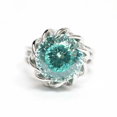 Mode Paraiba Blaugrün Strass Blume Verstellbarer Ring Kupfer Offener Lotus Ring Für Damen Party Täglich Schmuck