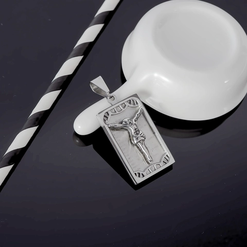 Men Religious Pendant Necklace Stainless Steel 18K Gold Plated Virgin Mary Jesus Crucifix Padre Nuestro Spanish Prayer