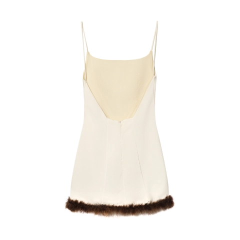 Vestido Corto Con Ribete De Plumas Textura De Satén Tirantes Cuello Cuadrado Espalda Descubierta Elegante Fiesta Ajustado Para Mujer