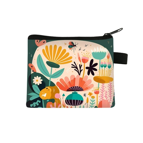 Mini Coin Purse Portable Polyester Zipper Wallet Aesthetic Cartoon Animal Illustration Key Pouch For Daily Use