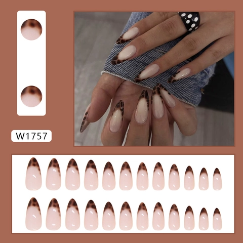 French Leopard Print Press On Nägel Lange Almond Form Glänzende ABS Künstliche Nägel Elegante Tragbare Maniküre Für Frauen