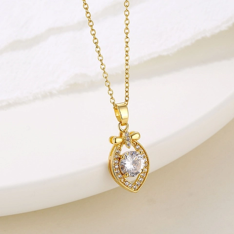 Collana Pendente Goccia D'acqua Fiocco Acciaio Inossidabile Zircone Geometrico Cavo Catena Clavicola Per Donne