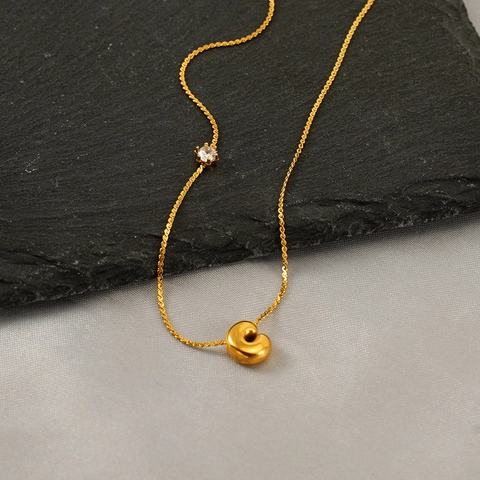 Puffy Initial Alphabet Pendant Necklace Stainless Steel Gold Plated With Small Zircon Fashion Jewelry Women