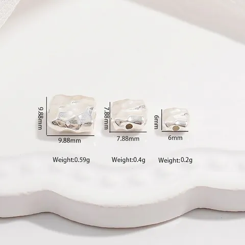 925 Sterling Silver Hammered Square Spacer Beads Irregular Baroque Style DIY Jewelry Making Accessories Retro Charm