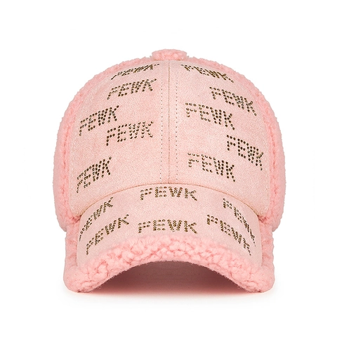 Women Fashion Sherpa Fleece Baseball Cap Rhinestone FEWK Letter Warm Winter Autumn Adjustable Outdoor Sport Duck Tongue Hat