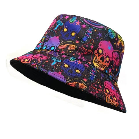 Fischerhut Polyester Psychedelisch Totenkopf Pilz Druck Wendbar Sonnenschutz Outdoor Streetwear Unisex