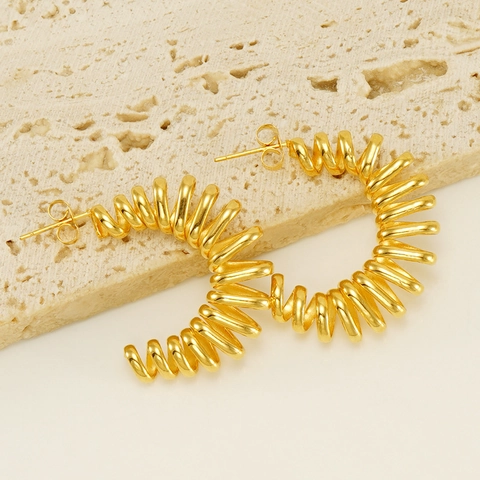 Spiral Hoop Ohrringe 18K Vergoldet Edelstahl Feder Design C Form Mode Schmuck Für Frauen Mädchen