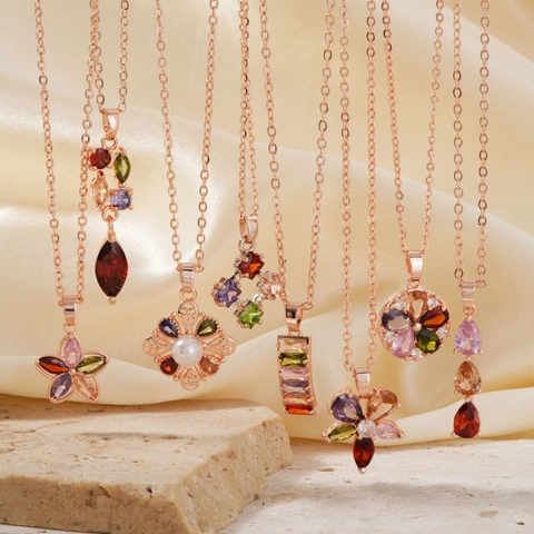 Collar y Pendientes de Flor con Diamantes de Imitación de Color de Acero Inoxidable para Mujer Joyas Accesorios Botánicos