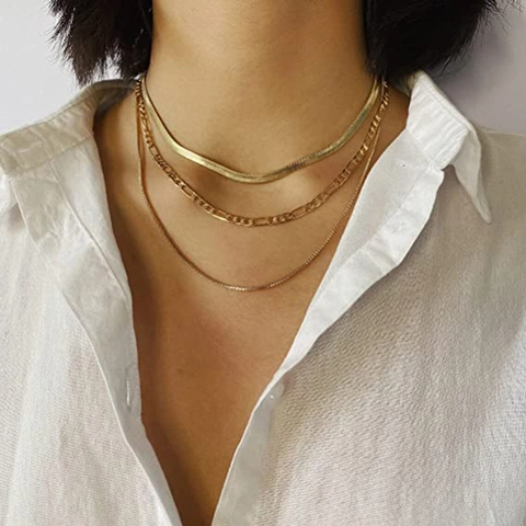 18K Verguld Roestvrij Staal Gelaagde Halsketting Voor Vrouwen Minimalistisch Figaro Slangenketting Multi Layer Sieraden Cadeau