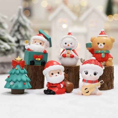 Mini Ornements De Noël Résine Mignon Père Noël Bonhomme De Neige Renne Ours Arbre Décoration De Bureau Cadeau Festif
