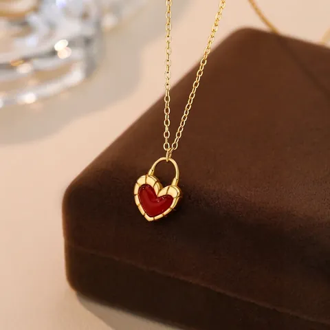 Rode Agaat Hart Hanger Ketting 925 Sterling Zilver Verguld Sleutelbeen Ketting Elegante Sieraden Voor Vrouwen Cadeau