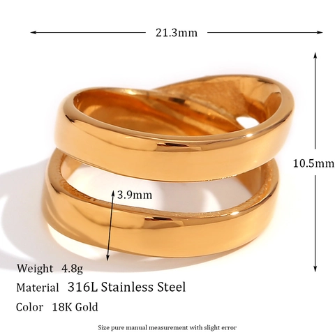 Fashion Stainless Steel Double Layer Cross Ring For Women Gold Silver Plated Minimalist Geometric Finger Ring Commuter Jewelry
