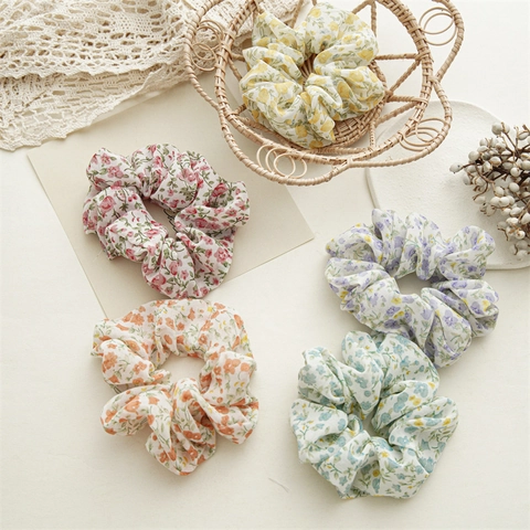 Scrunchies In Chiffon Floreale Tie Dye Elastici Per Capelli Stile Coreano Dolce Accessori Per Capelli Donna
