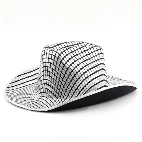 Cappello Da Cowboy Metallico Stile Disco Griglia Festa Palcoscenico Costume Accessori Per Donna Uomo