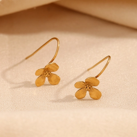 Pendientes Gancho Flor Acero Inoxidable Chapado Oro 18K Delicados Dulces Petalos Colgantes Para Mujer Joyeria Moda