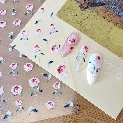 Adesivi Per Unghie Rosa Fiori Vintage Rossi Floreali Autoadesivi Decalcomanie Decorazione Manicure Per Donne