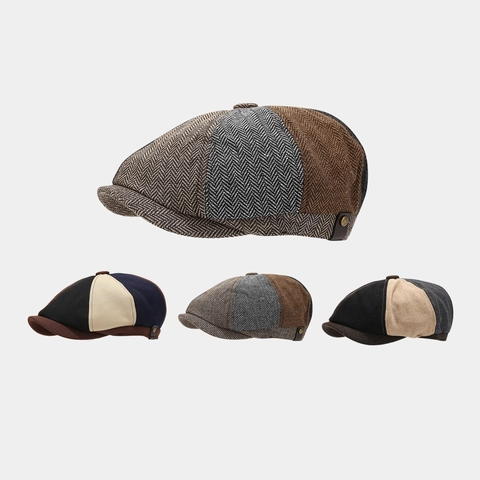 Gorra Newsboy Retro Patchwork Octogonal Estilo Británico Hombres Otoño Invierno Poliéster Sombrero De Pintor