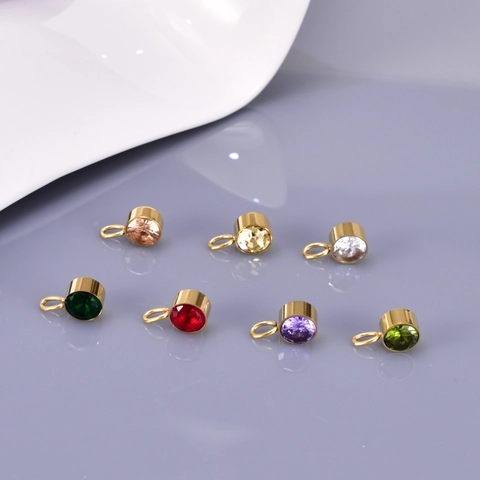 Roestvrijstalen Geboortesteen Hanger Ketting Kleurrijke Zirkoon Ronde Bedel Titaniumstaal 18K Vergulde Sieraden Vrouwen