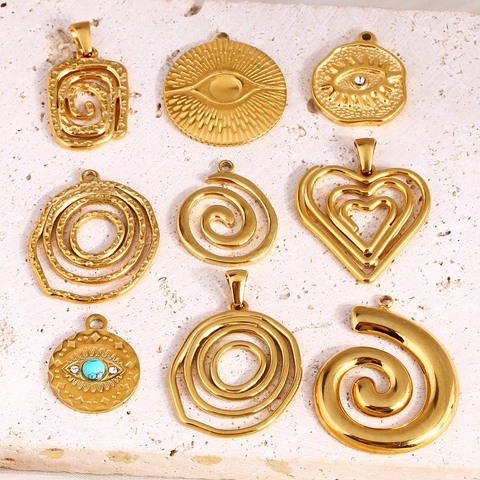 Ciondoli Charms In Acciaio Inossidabile Placcato Oro Malocchio Cuore Spirale Geometrico Impermeabile Anallergico Per Gioielli Fai Da Te