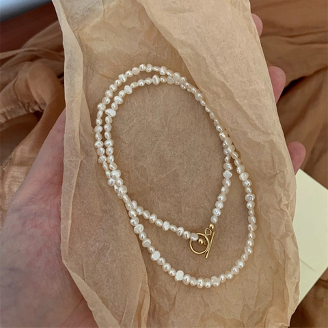 Baroque Freshwater Pearl Necklace Irregular Beads Toggle Clasp Elegant Clavicle Chain Women Vintage Choker Jewelry