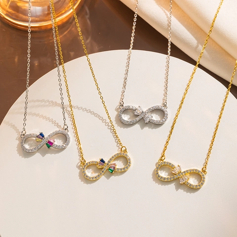 Titaniumstaal Oneindigheidssymbool Hanger Halsketting Voor Dames Strass Strik Ingelegde Elegante Mode Sieraden Goud Zilver