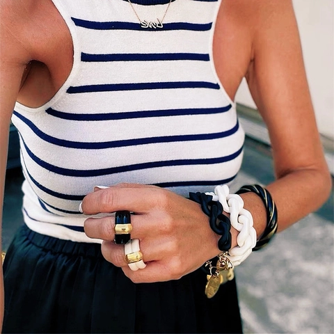 Vintage European Style Enamel Ridge Wide Band Ring For Women Gold Plated Brass Black White Drip Glaze Fashion Statement Jewelry