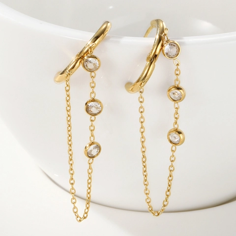 Stainless Steel Zirconia Tassel Earrings For Women Gold Plated Long Chain Hoop Earrings Luxury Fashion Jewelry Gift