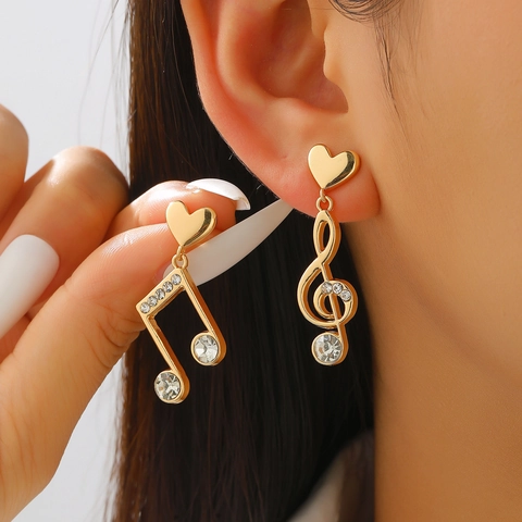 Asymmetric Musical Note Heart Stud Earrings Zirconia Alloy Treble Clef Eighth Note Drop Earrings Women Fashion Jewelry