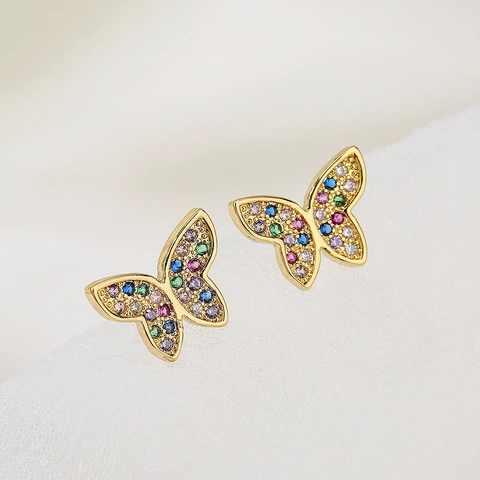 Orecchini A Lobo Farfalla Rame Placcato Oro Zircone Smalto Colorato Stile INS Gioielli Eleganti Donna