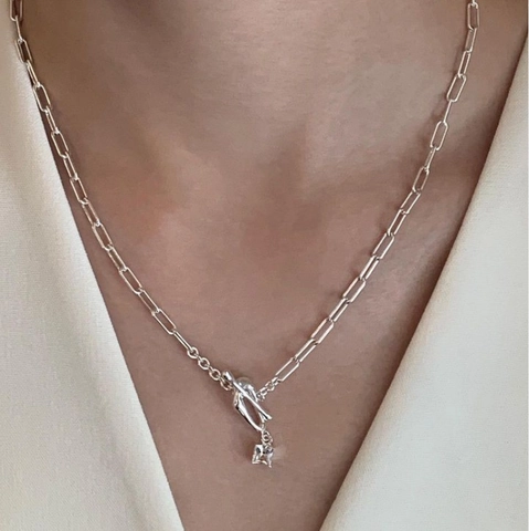 Collana In Argento Sterling 925 Con Zirconia Cubica Quadrata Catena Paperclip Chiusura A Gancio Geometrica Donna