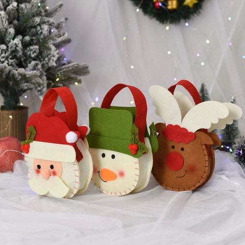 Sacs Cadeaux De Noël Feutre Père Noël Bonhomme De Neige Renne Pochette À Bonbons Portative Décoration De Fête Emballage Pour Enfants