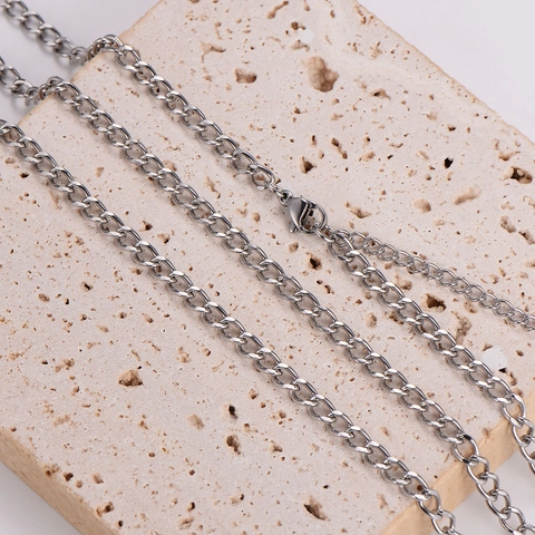 Collana E Bracciale Acciaio Inossidabile 304 Catena Curb Gioielli Di Moda Minimalista Per Uomini Argento