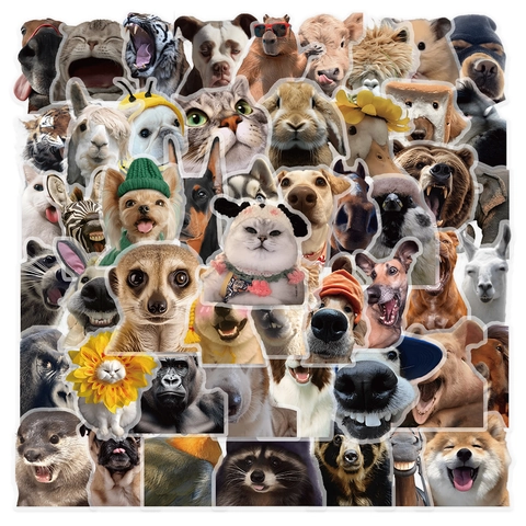50 Piezas Pegatinas de Animales Feos y Divertidos PET Impermeable DIY Calcomanías para Portátil Maleta Pegatinas Decorativas