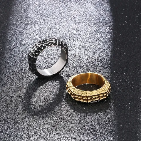 Anillo Octogonal Con Textura Martillada Acero Inoxidable Retro Punk Banda Geométrica Joyería Para Hombre Estilo Industrial