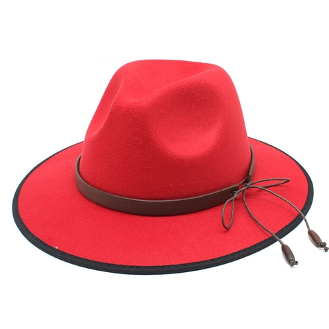 Fedora Hut Breiter Krempe Baumwolle Polyester Filz Britischer Retro Jazz Hut Kontrast Einfassung Lederband Holzperlen