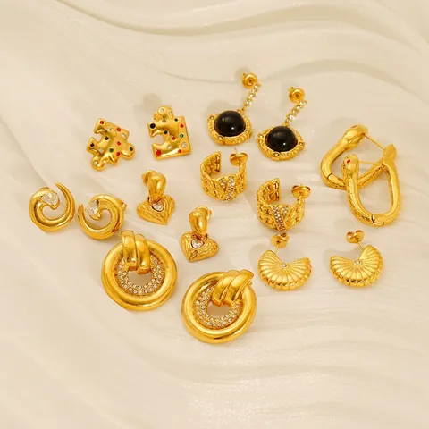 Edelstahl Ohrstecker 18K Vergoldet Geometrische Schlange Herz Muschel Rhinestone Zirkon Modeschmuck Für Frauen