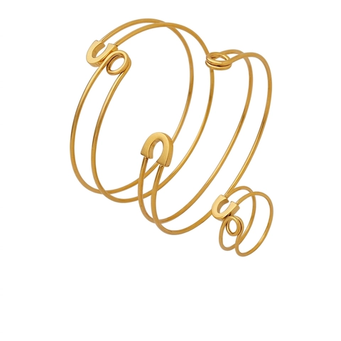 Titanstahl Sicherheitsnadel Armreif Und Ring Kombination Für Damen Minimalistisch Offen Verstellbar Spiralschmuck Gold Silber Mode