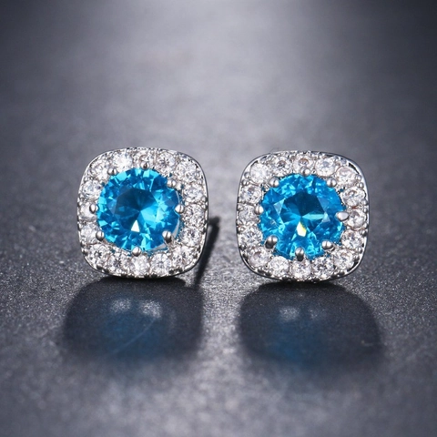 Square Halo Copper Rhinestone Stud Earrings For Women With Stainless Steel Ear Post Elegant Sparkly Fashion Jewelry