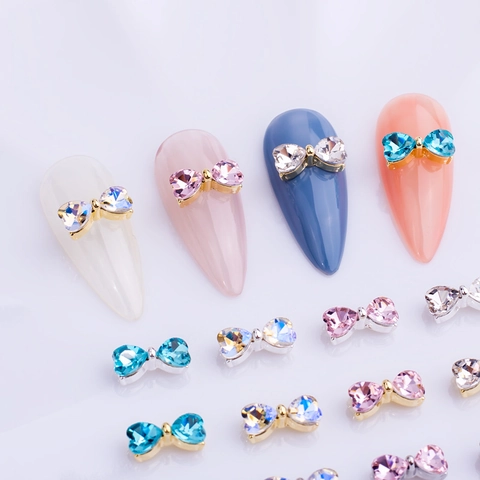 3D Schleife Nagelkunst Charms Legierung Herz Strass Dekorationen Für DIY Maniküre Zubehör Glänzender Schmuck