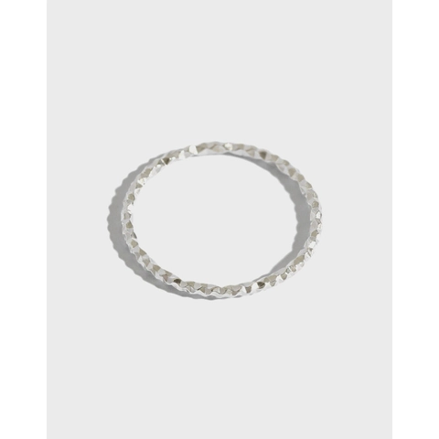 925 Sterling Silber Ring Damen Gehämmert Diamantschliff Glänzend Dünn Minimalistischer Stapelbarer Schmuck
