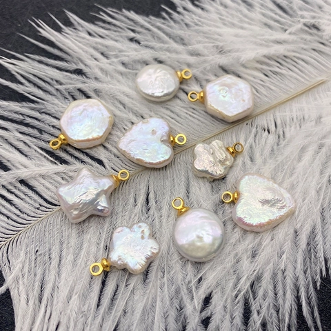 Pendente Perla Acqua Dolce Naturale Barocca Stella Cuore Connettore Oro Accessorio Produzione Gioielli Fai Da Te