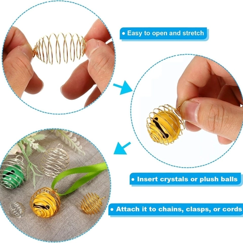 Llavero De Jaula En Espiral Aleación De Zinc Metal Resorte Hueco Linterna Bola Colgante Para DIY Joyería Soporte Piedra