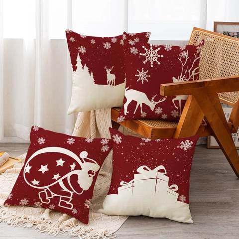 Weihnachts Kissenbezüge Leinen Dekorative Kissenhülle Für Sofa Haus Deko Xmas Rentier Weihnachtsmann Muster