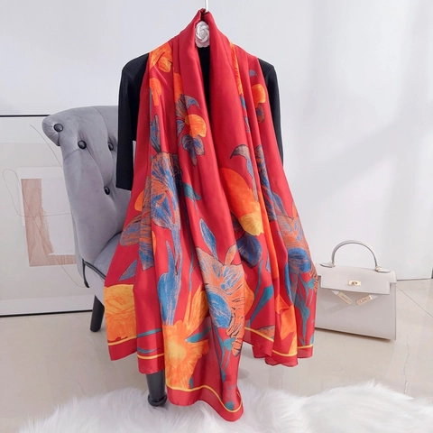 Sciarpa Lunga In Raso Di Raso Con Stampa Floreale Da Donna Elegante Scialle In Chiffon Di Raso Imitazione Protezione Solare