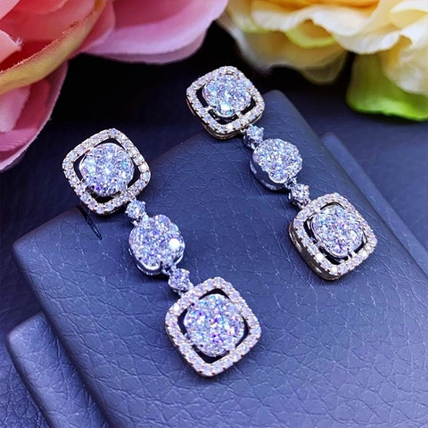 Dangle Earrings Copper Zircon Geometric Square Long Luxury Bridal Wedding Engagement Party Elegant Jewelry For Women